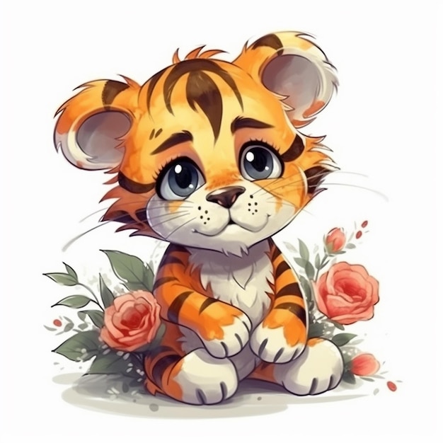 Watercolor painting of Little Tiger Chibi