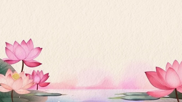 Watercolor painting of a lotus flower on a pink background