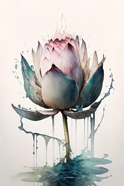 Watercolor painting of a lotus flower