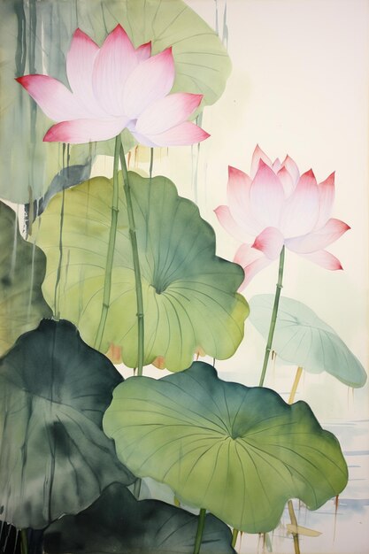 Watercolor painting of lotus