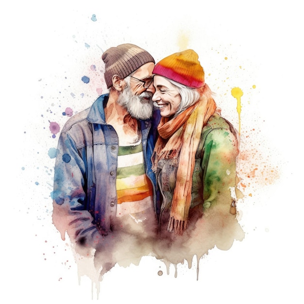 Watercolor painting of lovers in their 30s