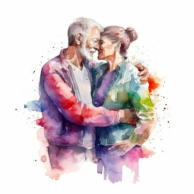 Watercolor painting of lovers in their 30s