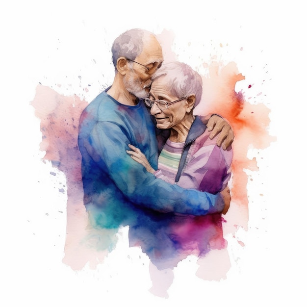Watercolor painting of lovers in their 30s