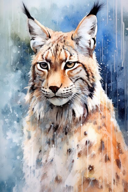 Watercolor painting of lynx Beautiful illustration picture Generative AI