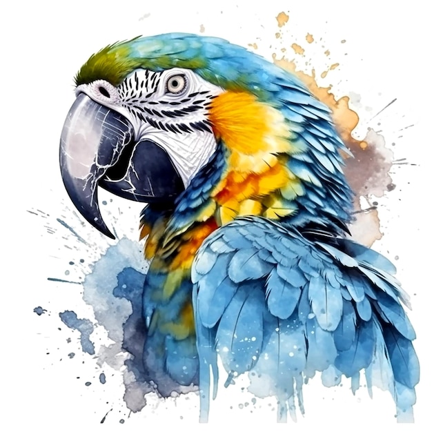 A watercolor painting of a macaw