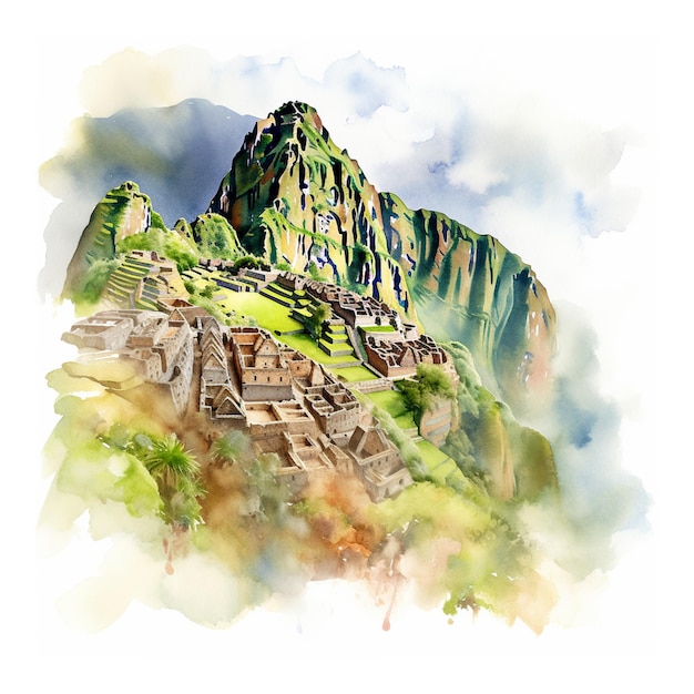 A watercolor painting of machu picchu in peru