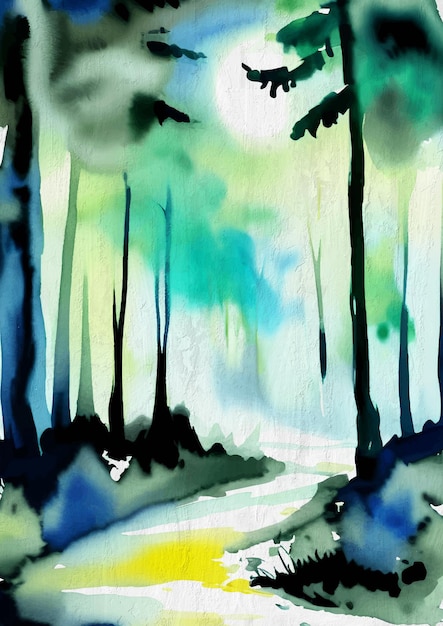 Watercolor Painting of Magic Forest