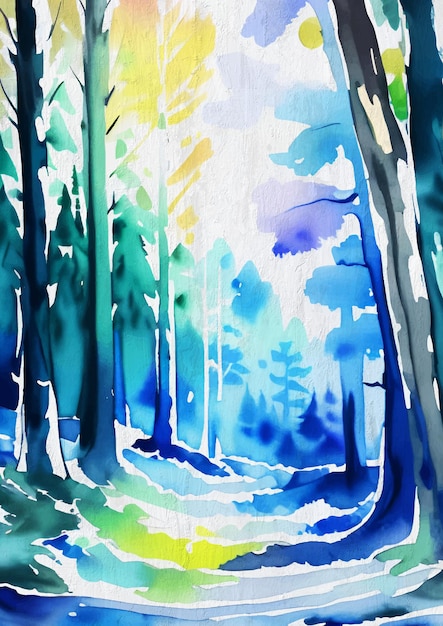 Watercolor Painting of Magic Forest