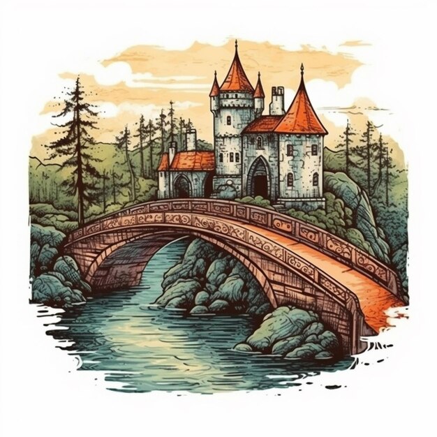 Watercolor painting of a magnificent castle