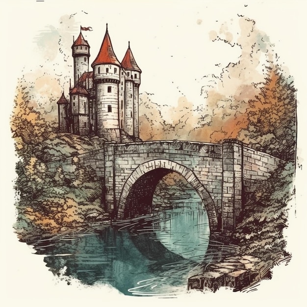 Watercolor painting of a magnificent castle