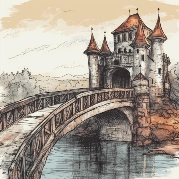 Watercolor painting of a magnificent castle