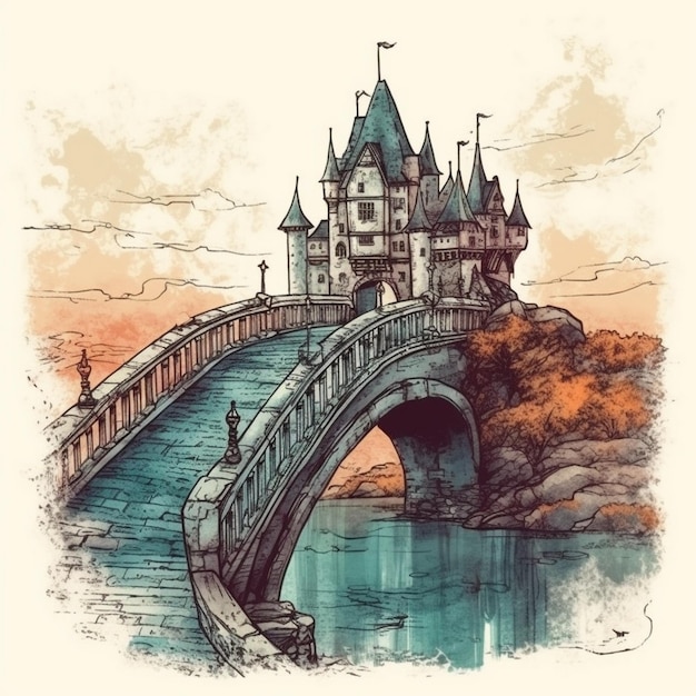 Watercolor painting of a magnificent castle