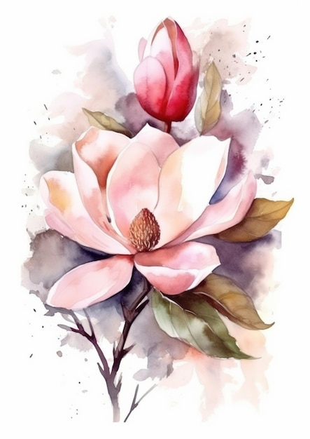 Watercolor painting of a magnolia flower.