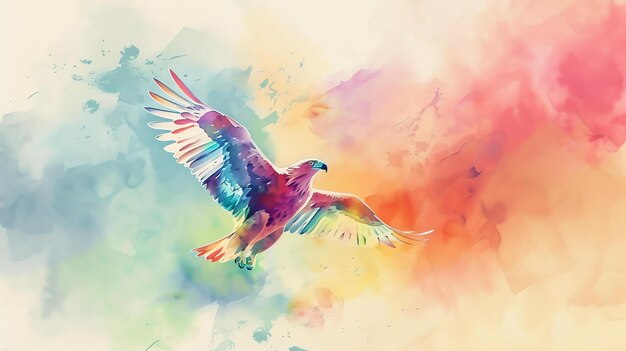 Photo watercolor painting of a majestic bald eagle soaring through the sky