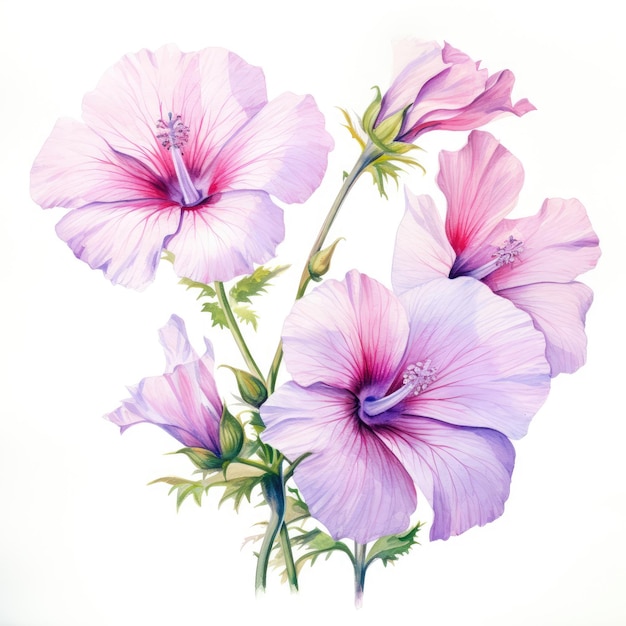 Watercolor painting of mallow with white background