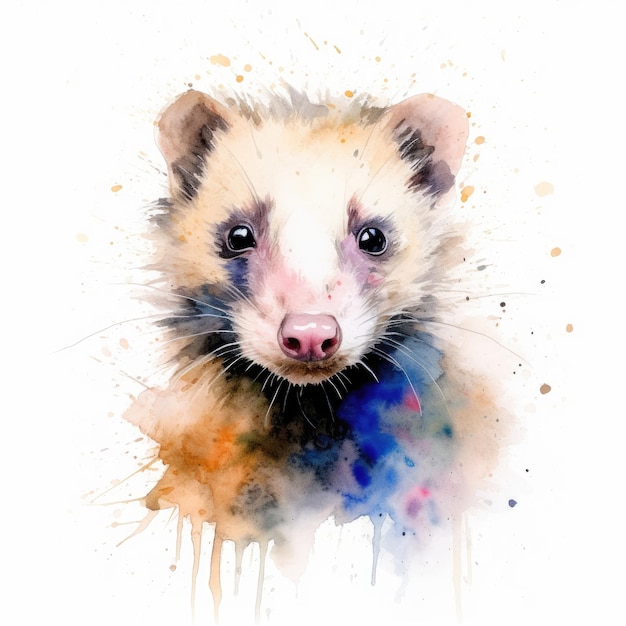 Watercolor painting of mammal with white background