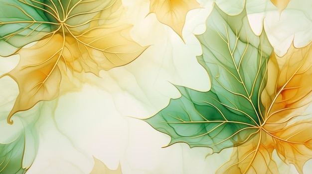 watercolor painting of maple leaf with gold lines