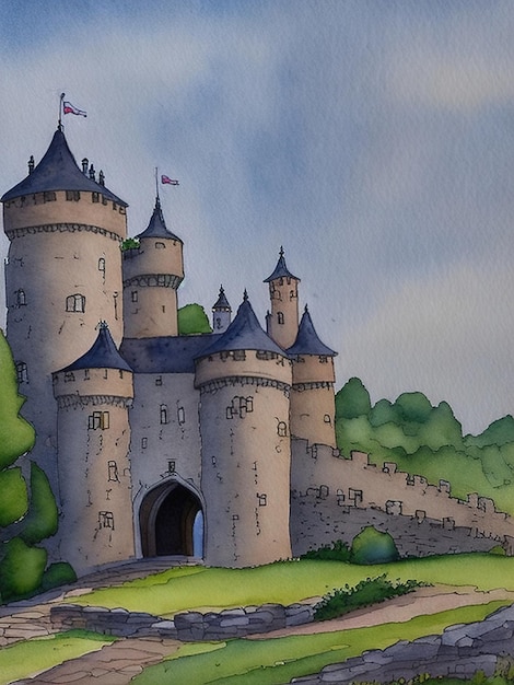 Foto pittura ad acquerello del castello medievale