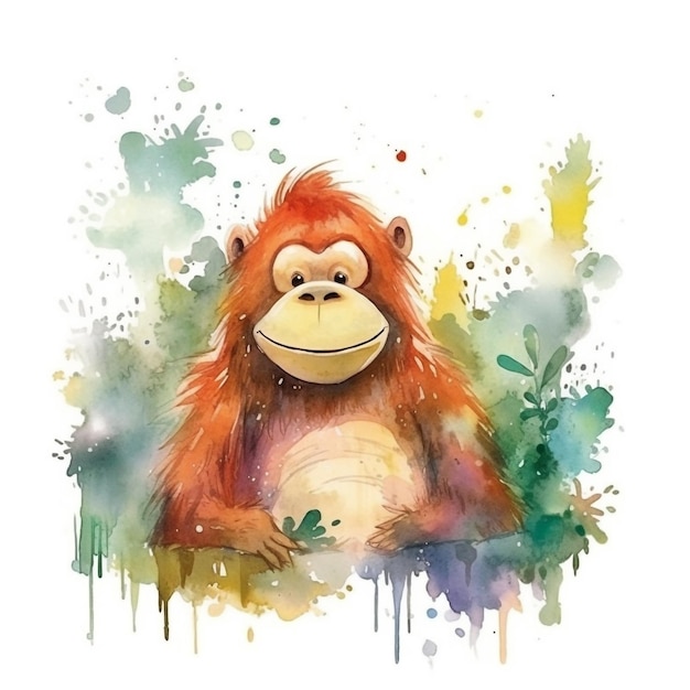 Watercolor painting of a monkey