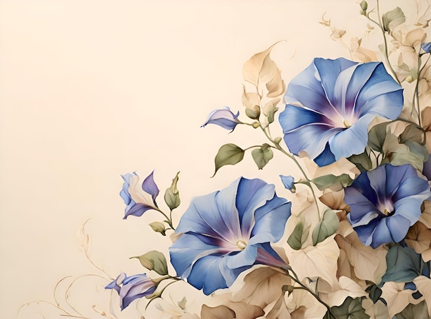 Watercolor painting of morning glory flower in pastel color with pastel background