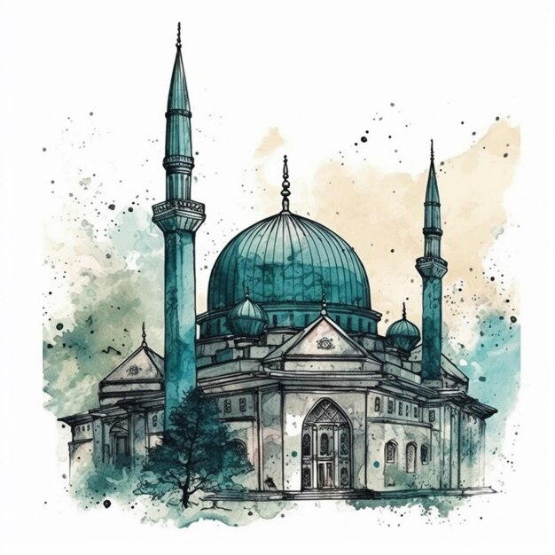 Watercolor painting of a mosque