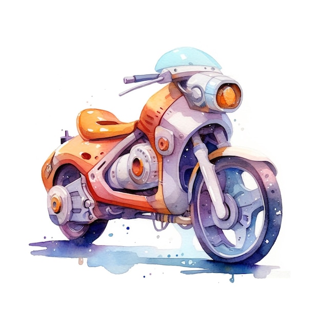 전면에 honda라는 단어가 있는 오토바이의 수채화 그림.