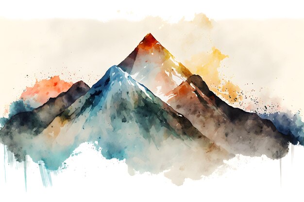 A watercolor painting of a mountain range.