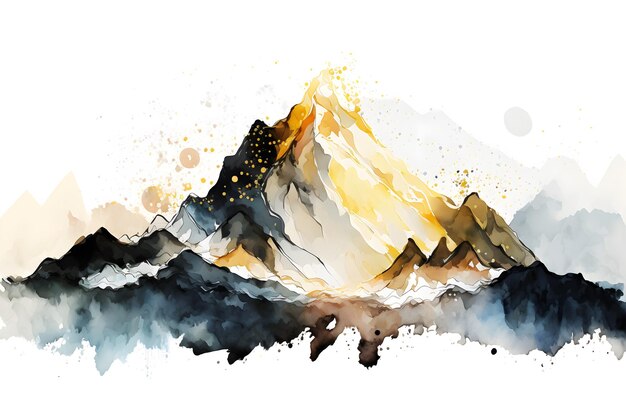 Watercolor painting of a mountain range