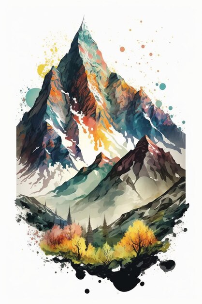 ツェルマットという文字が描かれた山の水彩画。