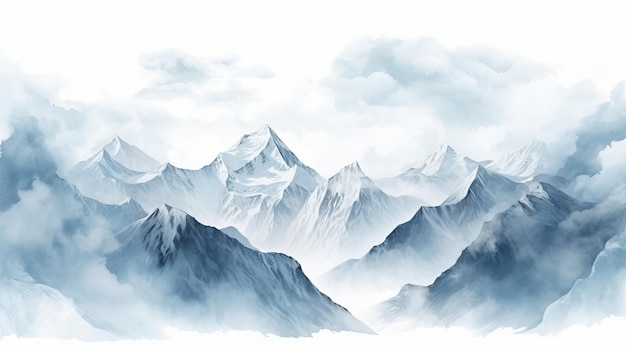 Watercolor Painting Of Mountains Realism With Fantasy Elements