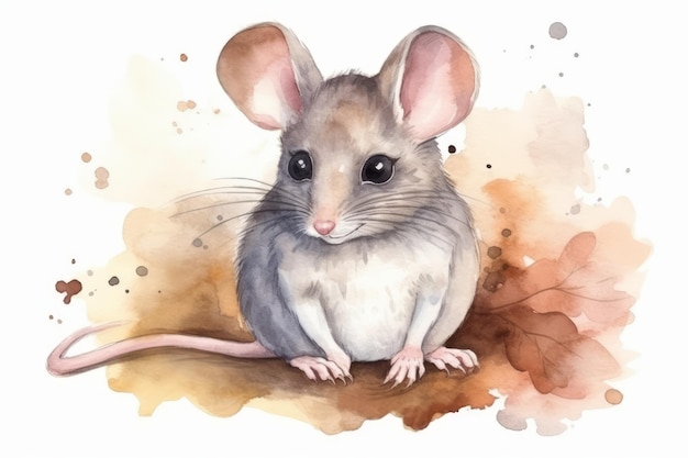 A watercolor painting of a mouse