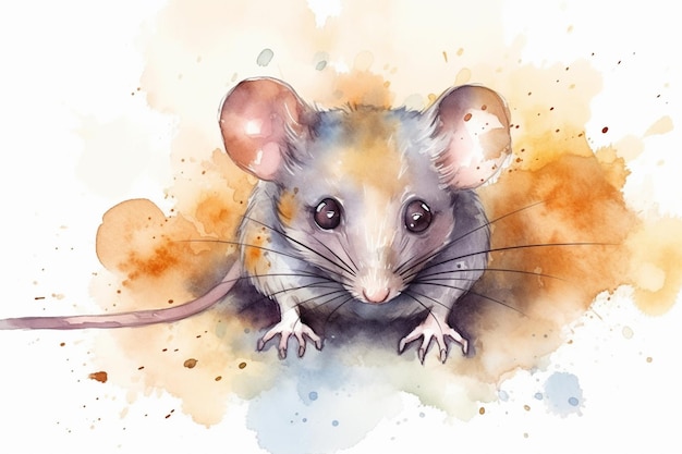 A watercolor painting of a mouse