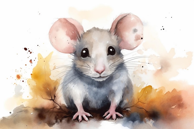 A watercolor painting of a mouse