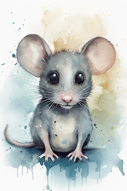 A watercolor painting of a mouse