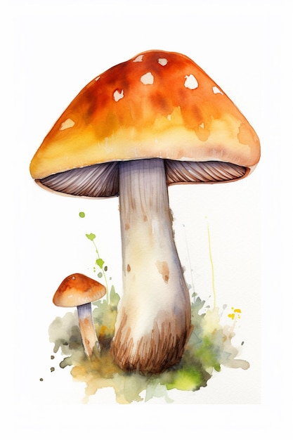 A watercolor painting of a mushroom