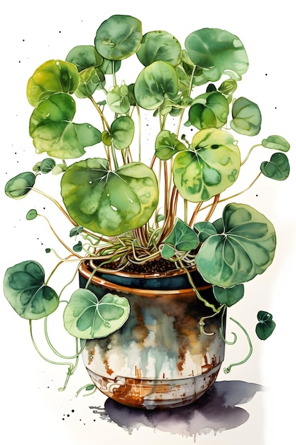 Watercolor Painting of Nerve Plant in a Pot Generative AI