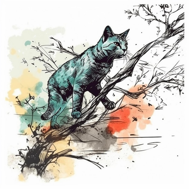 사진 아름다운 고양이의 수채화 그림