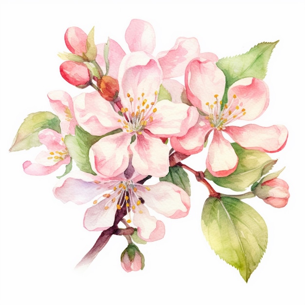 Фото Акварельный рисунок яблоневого цвета
