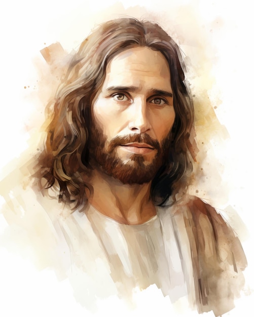 사진 긴 머리와 수염을 가진 예수의 수채화
