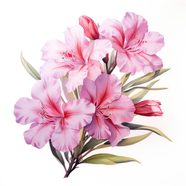 Watercolor painting of oleander with white background