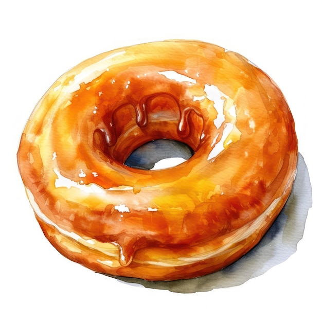 watercolor painting of one glazed donut isolated