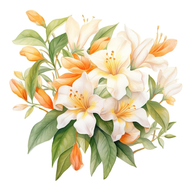 Watercolor painting of orange blossom with white background