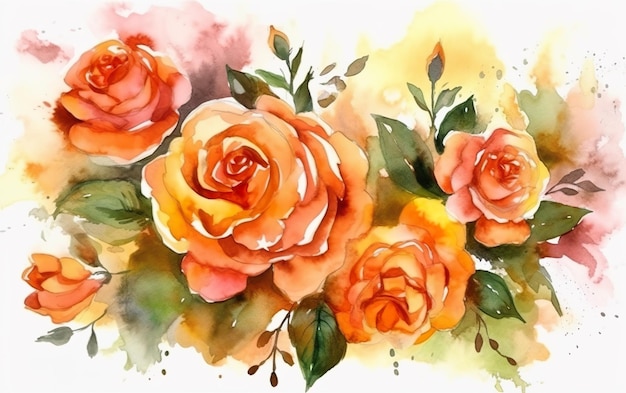 A watercolor painting of orange roses.