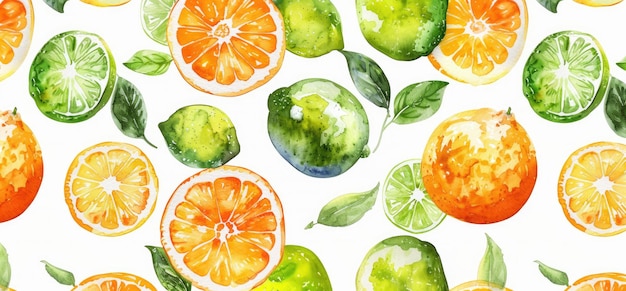 Photo a watercolor painting of oranges and limes