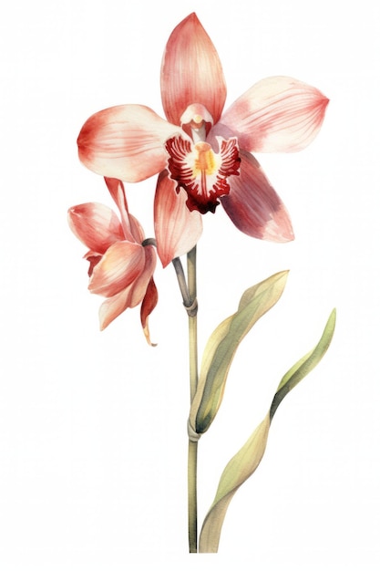 Watercolor painting of orchid flowers on white background hand drawn illustration