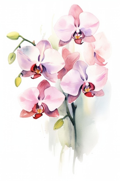 Акварельная живопись цветов орхидеи на белом фоне рисованной иллюстрации
