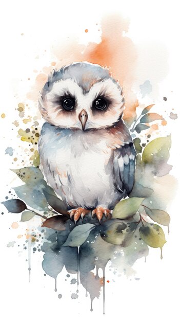 A watercolor painting of an owl