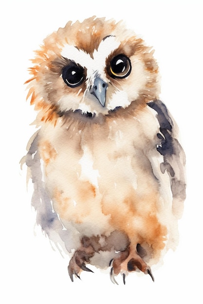 A watercolor painting of an owl