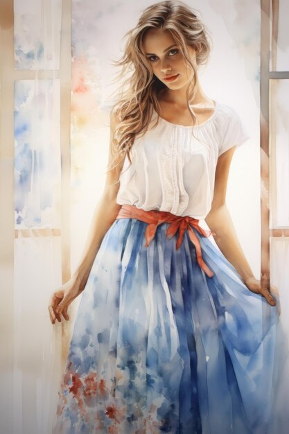 Photo watercolor painting of a painting of a woman in a skirt