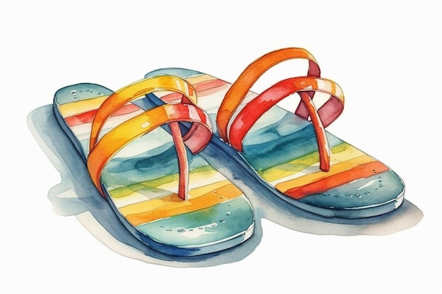 A watercolor painting of a pair of sandals with red straps.